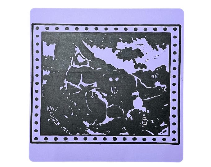 Guardian Beast Linoprint: Hand-Carved MTG Art (11.5x11)