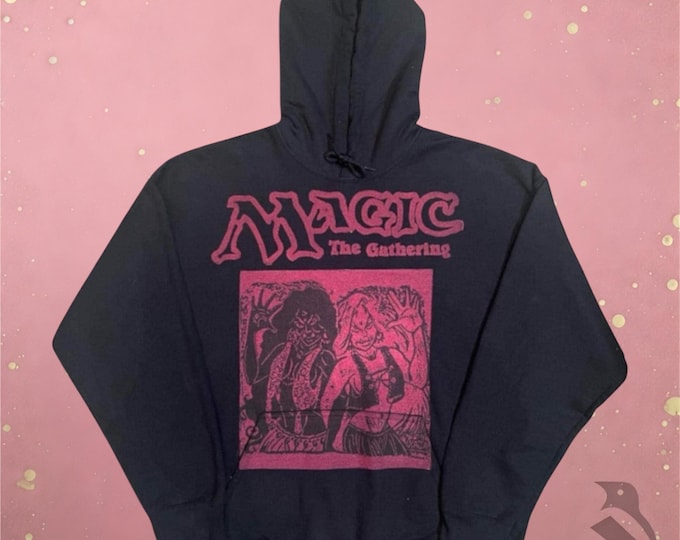 Magic the Gathering Hoodie, Hand-Carved Witch Design (Bright Pink)