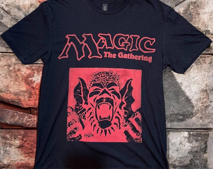 Magic The Gathering Shirt - Hand-Carved on black with red ink.