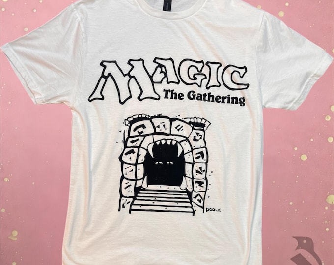 Howling Mine Magic Shirt: Hand-Carved Linoprint - Vintage White