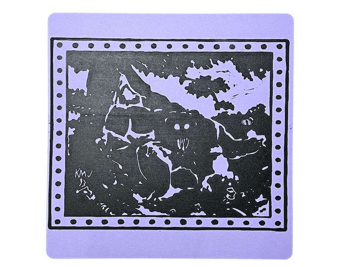 Guardian Beast MTG Linoprint, Hand-Printed Art (11.5 x 11 inches)