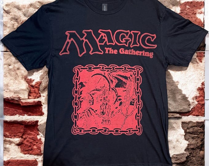 Magic The Gathering Shirt - Hand-Carved on black with red ink.
