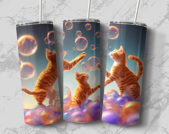 CAT Tumbler, speelse kittens met bubbelsontwerp, geïsoleerde reisbeker, 20 oz