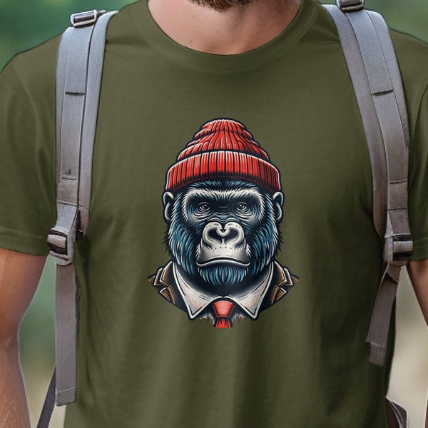 Hipster Gorilla Graphic T-Shirt, Cool Urban Jungle Style Tee, Unisex Casual Animal Print Top