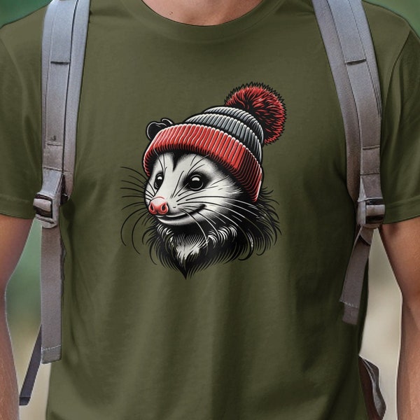 Possum Hipster Graphic T-Shirt, Unisex Vintage Style Possum Print Tee, Trendy Animal Lover Clothing, Unique Urban Fashion Wear