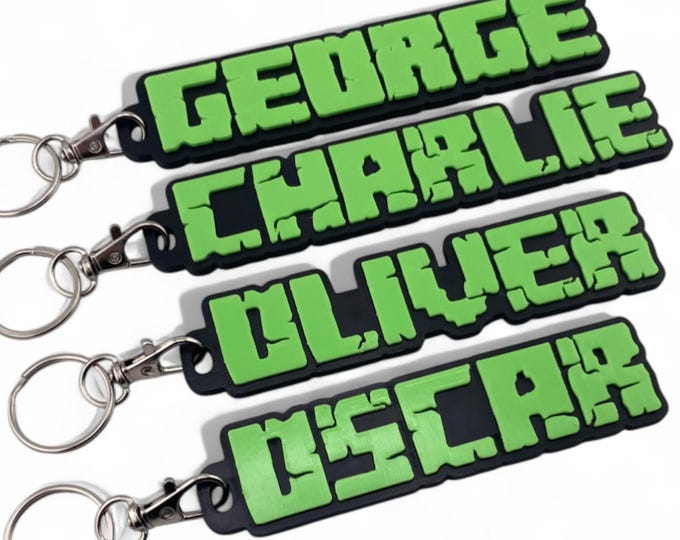 Pixel Font Name Keychain Personalised Keyring for Gamers, For Kids, Students, Teachers, School Bags, Luggage, Stocking Fillers, Party Favour