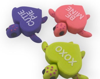 Valentine’s Message Turtle | 3D Printed Figurine, Handmade Décor Gift | “Be Mine,” “XOXO,” “Cutie Pie” or Set of 3