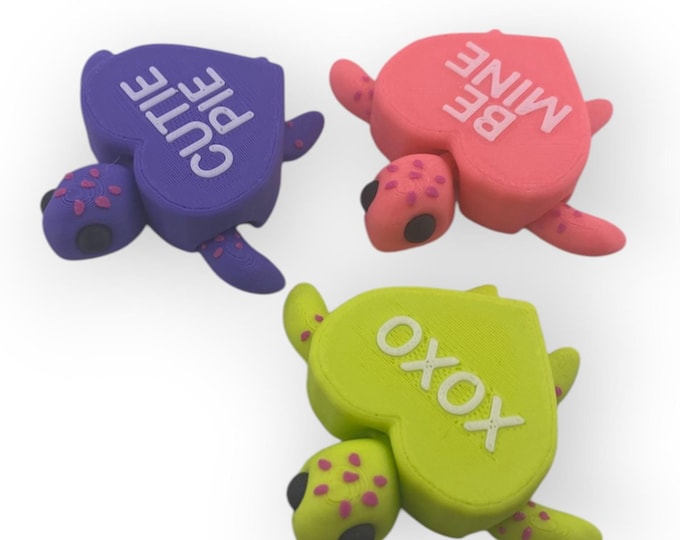Valentine’s Message Turtle | 3D Printed Figurine, Handmade Décor Gift | “Be Mine,” “XOXO,” “Cutie Pie” or Set of 3