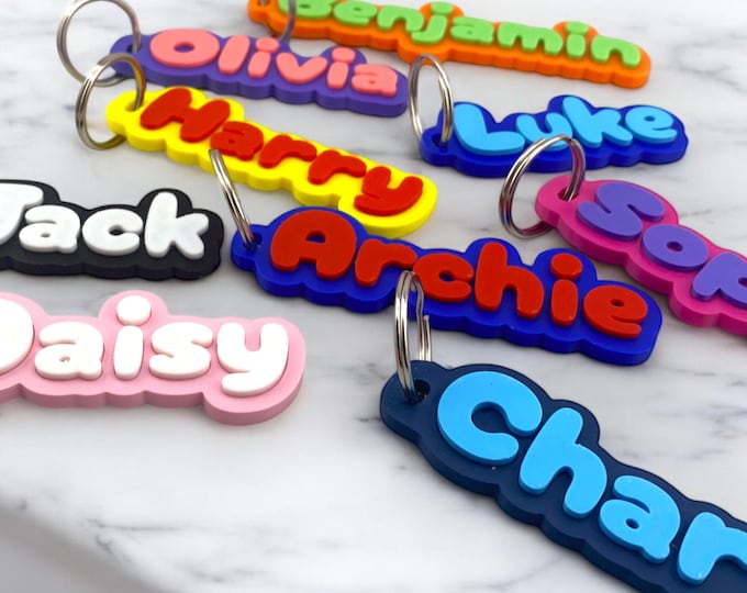 Personalised Name Keychain - Custom 3D Printed Gift, For Kids, Students, Teachers, School Bags, Luggage, Stocking Fillers, Party Favours