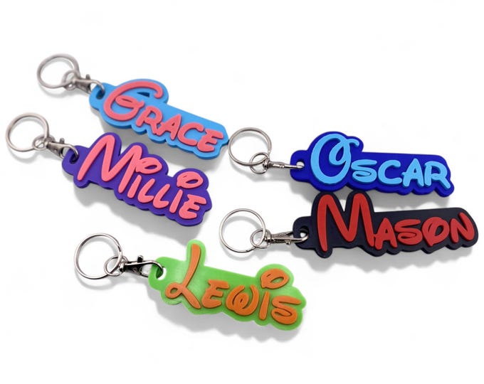 Personalised Name Keychain - Custom 3D Printed Gift, For Kids, Students, Teachers, School Bags, Luggage, Stocking Fillers, Party Favours
