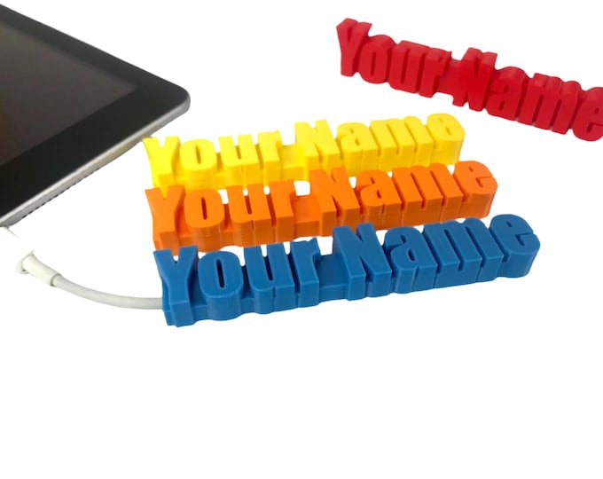 2 Personalised Cable Clip 3D Printed Custom Name Tags, Perfect for Organizing iPhone, Android & USB Chargers – Great Small Gift!
