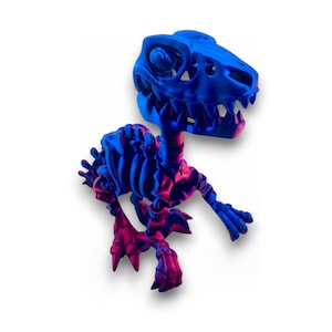Articulated 3D Printed Dinosaur Skeleton Figurine - Flexible Blue/Purple Desk Toy for Kids, Adults & Collectors - Eco-Friendly