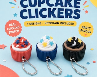 Llavero con forma de cupcake, impreso en 3D, ideal para fiestas.