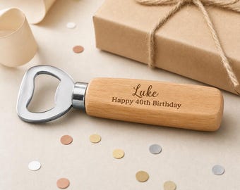 Gepersonaliseerde houten flesopener verjaardagscadeau voor hem, op maat gemaakte gegraveerde opener