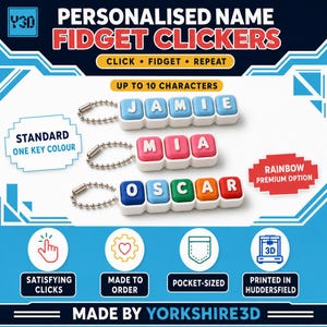Personalised Name Keycap Fidget Clicker Keychain with Custom Colours