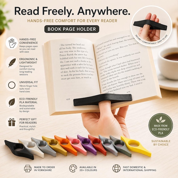 Book Page Holder | One-Handed Reading Tool, 3D Printed PLA, 24 Colours, Made in Yorkshire