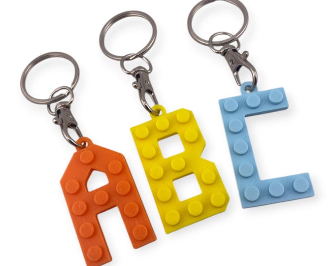 Personalised 3D Printed Building Block Letter Keyring – Custom A‑Z, Vibrant & Eco‑Friendly UK Gift for Kids and Adults