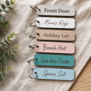 Personalised Rectangular Wooden Key Fob, New Home House Keys Gift