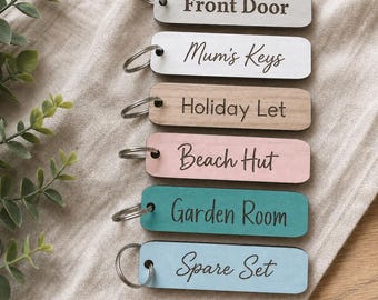 Personalised Rectangular Wooden Key Fob, New Home House Keys Gift