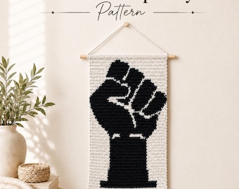 Patrón de ganchillo Puño del Poder Negro / Tapiz para colgar en la pared (Descarga en PDF)