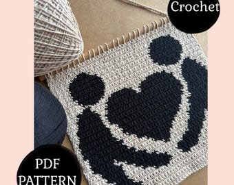 Patrón de ganchillo para pareja sosteniendo un corazón / Mini tapiz decorativo para pared (descarga en PDF)