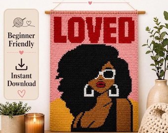 LOVED, Black Woman Crochet Wall Art Pattern | Tapestry Pattern