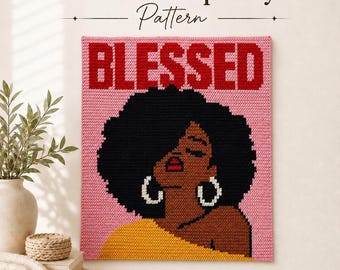 BLESSED Crochet Tapestry Pattern PDF | Black Woman Wall Hanging Chart | Tapestry Crochet Pattern | Afro Art Crochet Decor | Digital Download
