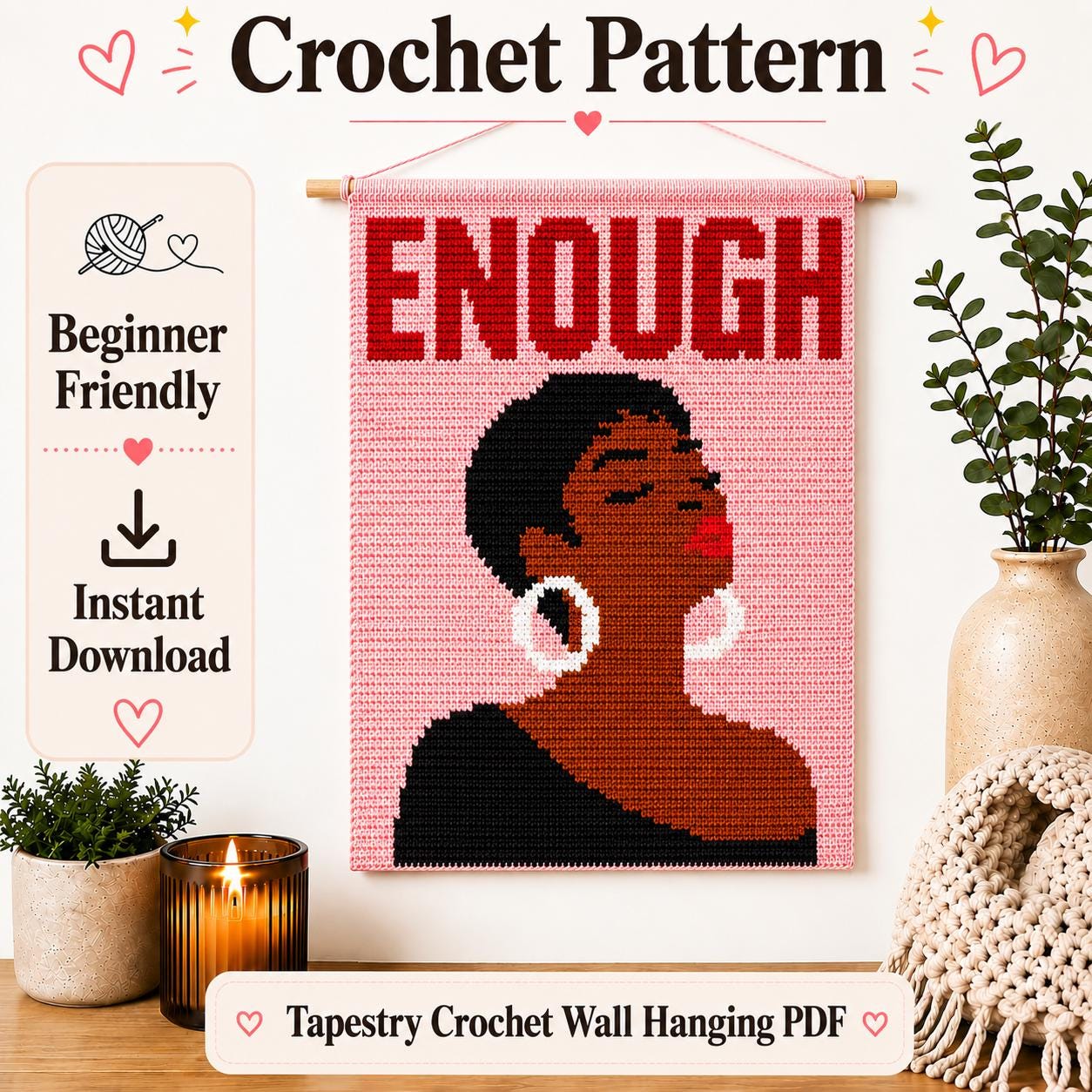 30 Tapestry Crochet Patterns: Our Favorite Wall Art, Bags, and Gifts 14 ENOUGH Tapestry Crochet Pattern PDF | Black Woman Wall Hanging | Affirmation Crochet Pattern | Tapestry Crochet Chart |...
