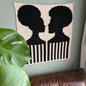 Black Couple Silhouette Crochet Tapestry Pattern | Afro Hair Pick Wall Art (PDF Download)