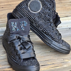 Handcrafted Adult Bling High-Top Converse with Satin Laces