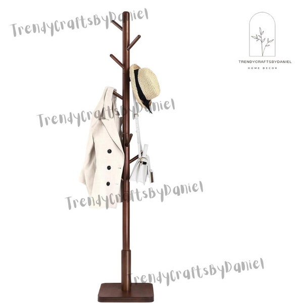 Wooden Standing Coat Tree With 8 Hooks | Modern Coat Rack | Tree Coat Rack With 8 Hooks | Wooden Coat Hanger