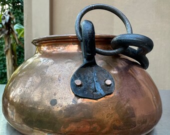 Vintage Hanging Hammered Copper Cauldron