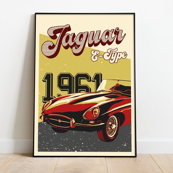 Retro Jaguar E-Type Vintage Car Poster - Gifts For Men - Wall Prints - Poster Art