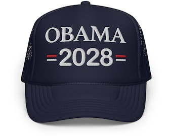 Gorra de campaña azul marino bordada de Obama 2028, gorra demócrata con letras blancas, gorra de camionero de espuma de Obama para presidente 2028