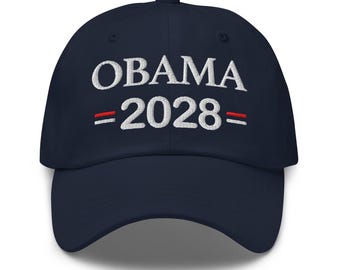 Gorra Obama 2028 – Gorra de campaña azul marino bordada – Gorra política para elecciones, Gorra demócrata con letras blancas, Obama para presidente 2028