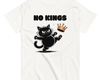 No Kings in America Black Cat-shirt, No Kings-shirt, grappig politiek meme-shirt, patriottisch shirt, Lady Liberty-shirt, sociaal rechtvaardigheidsshirt