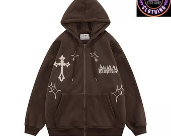 KOSUSANILL Y2k Full Zip Up Hoodie for Women Men Long Sleeve