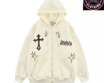 【GRAVER】Dot Board Embroidery White Clip Hood Zip Up GRAVER】Heart Board Embroidery White Clip Hood Zip Up