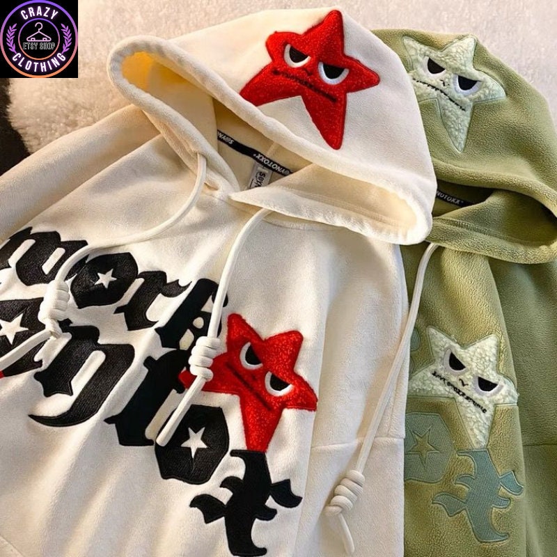 CrazyClothingCoStore Y2k Star Patch Hoodie, Patchwork Retro Style Embroidered Pullover, High Street Grunge Streetwear, Harajuku Hip Hop American Sweatshirt CrazyClothingCoStore Y2k Star Patch Hoodie, Patchwork Retro Style Embroidered Pullover, High Street Grunge Streetwear, Harajuku Hip Hop American Sweatshirt