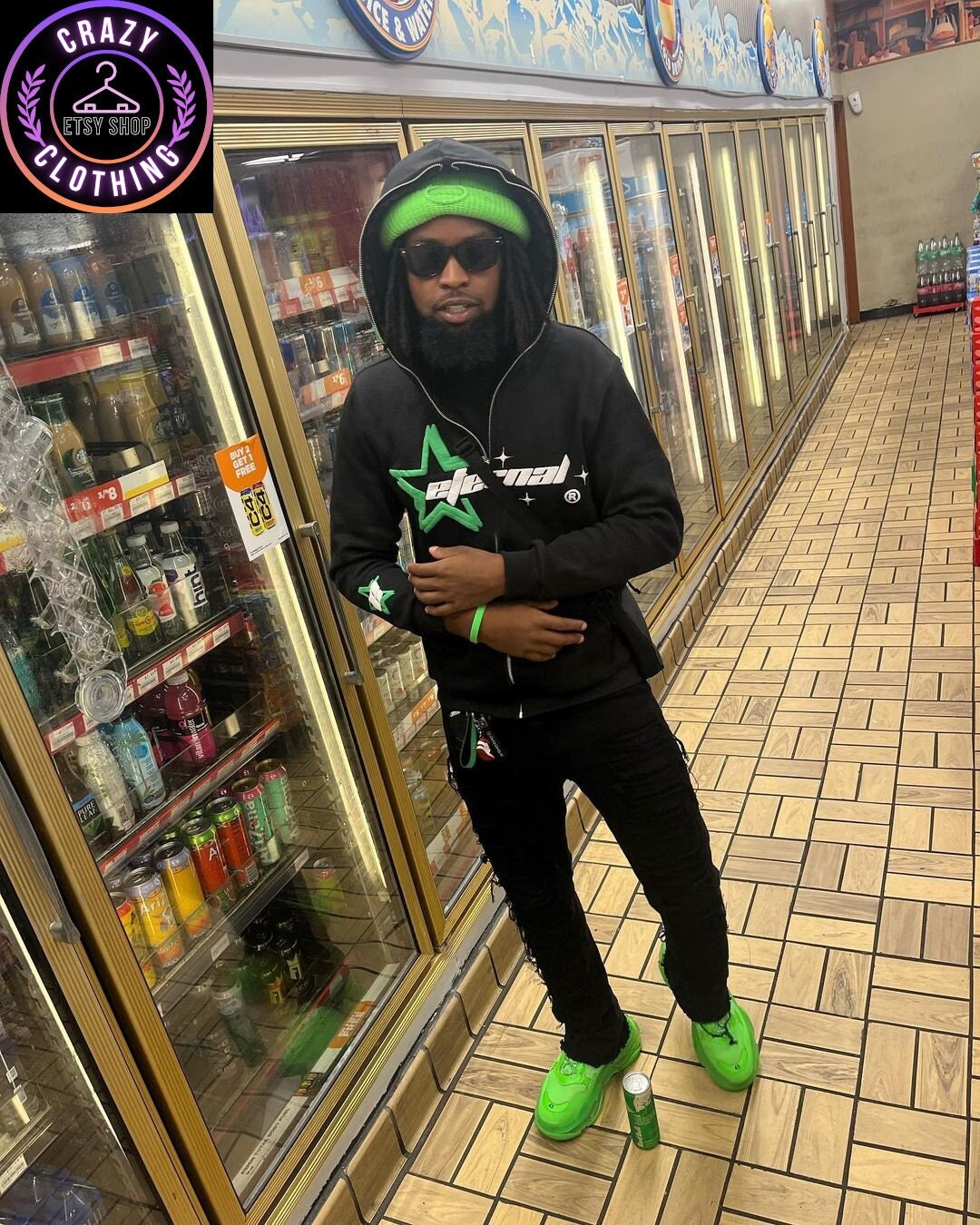 DHgate.com:Mens Green Y2K Hip Hop Zipper Hoodie, Street