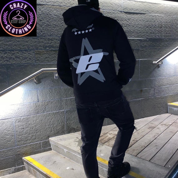 ★ILLIGO★ Striped Star Patch Hoodie Black Y2k Retro Black Star Patchwork Hoodie Fashion Loose