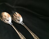 Vintage Italy Silver Plate Salad Servers Hammered Bowls Kings Pattern 8 3 4 quot NO BOX