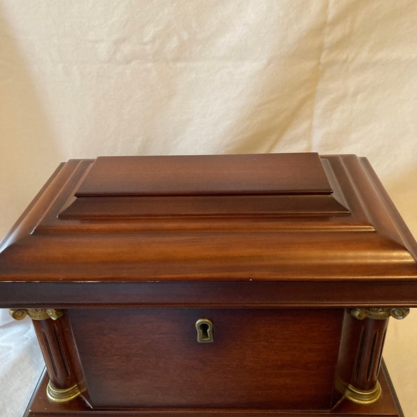 Bombay Jewelry Box With Key Mahogany Neo Classical Corinthian Columns Pre Owned