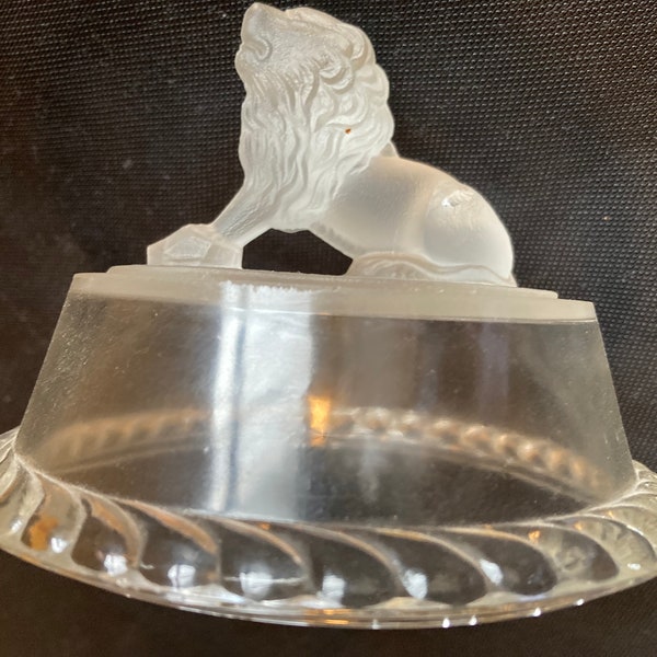 Antique EAPG Gillinder Candy Compote Replacement Lid ONLY Frosted Lion Finial