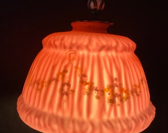 Pink Ribbed Reverse Painted Large Lamp Shade Floral Swag Garland Inside