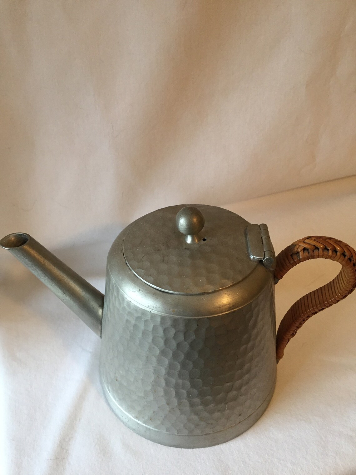 Malayan FMS Pewter Teapot Wicker Handle Hammered Vintage 1930s Etsy