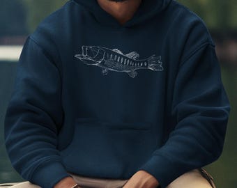 Fishing Hoodie, Fishermen Sweatshirt, Bass Illustration, Outdoors Clothing, Angler Apparel, Wildlife Design Pullover