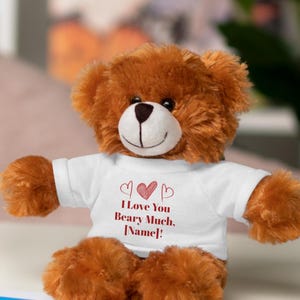 Personalized Teddy Bear – &quot;I Love You Beary Much&quot; Valentine’s Gift, Custom Name Stuffed Animal, Cute Plush Toy for Her