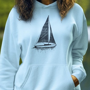 Sailboat Illustration Hoodie: Nautical Cotton-Poly Blend Pullover