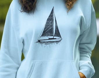 Hoodie met zeilbootillustratie: trui van nautische katoen-polymix